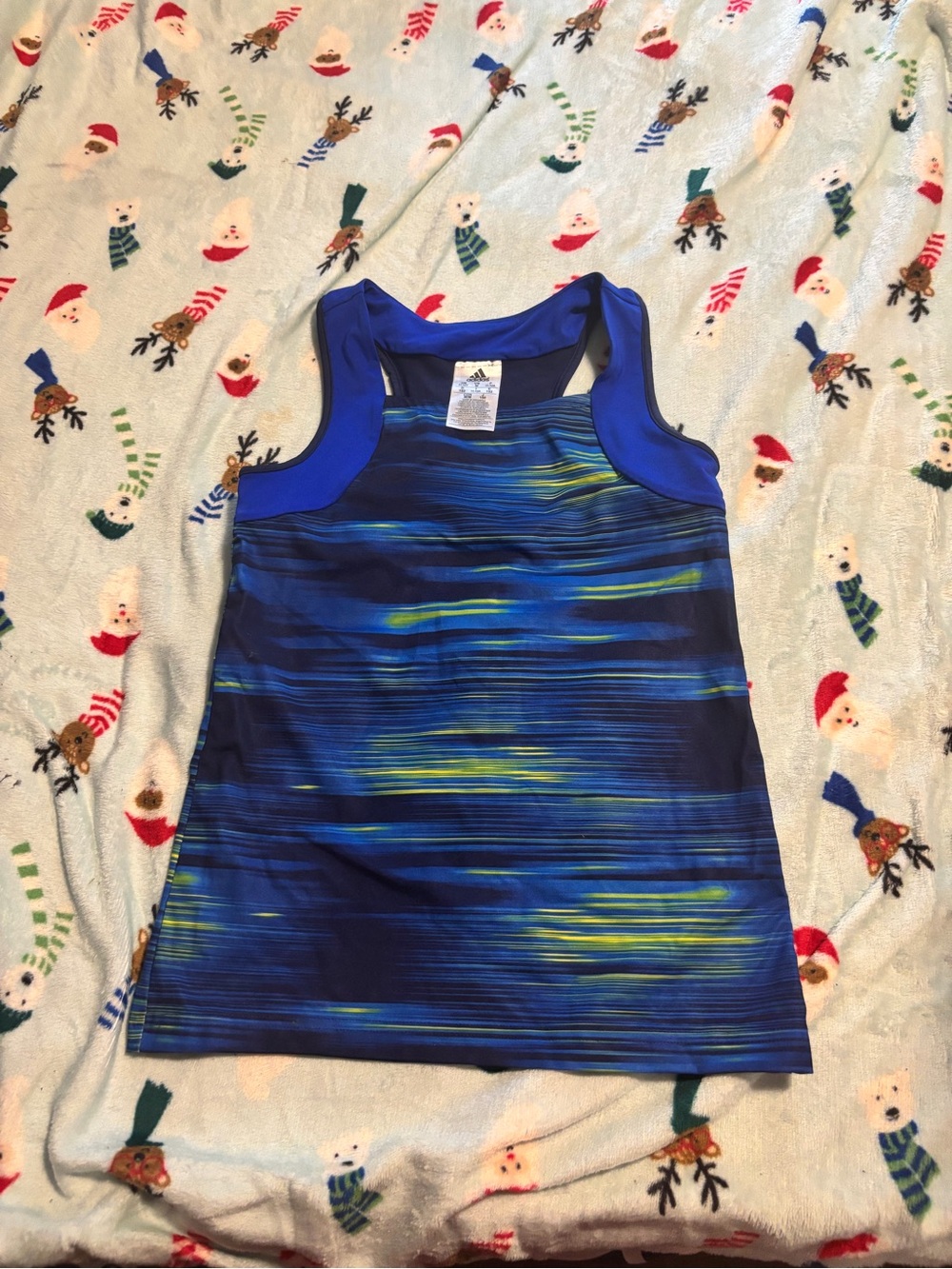 adidas Blue and Neon Green Striped Racerback Tank